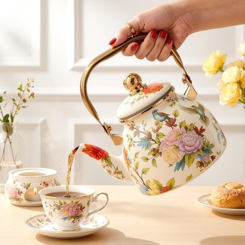Vintage floral enamel - vintage, tea